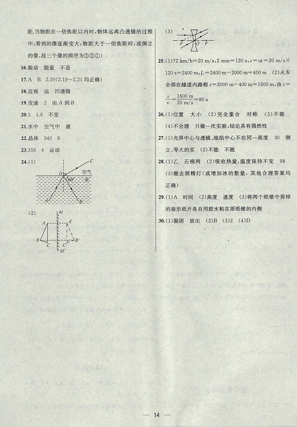 2017年金鑰匙提優(yōu)訓(xùn)練課課練八年級(jí)物理上冊(cè)江蘇版 參考答案第14頁(yè)