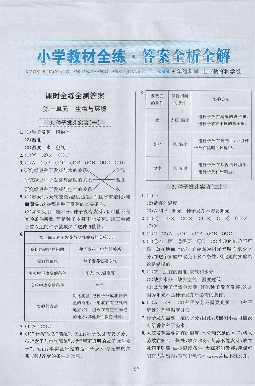 2017年小學(xué)教材全練五年級(jí)科學(xué)上冊(cè)教科版 參考答案第1頁