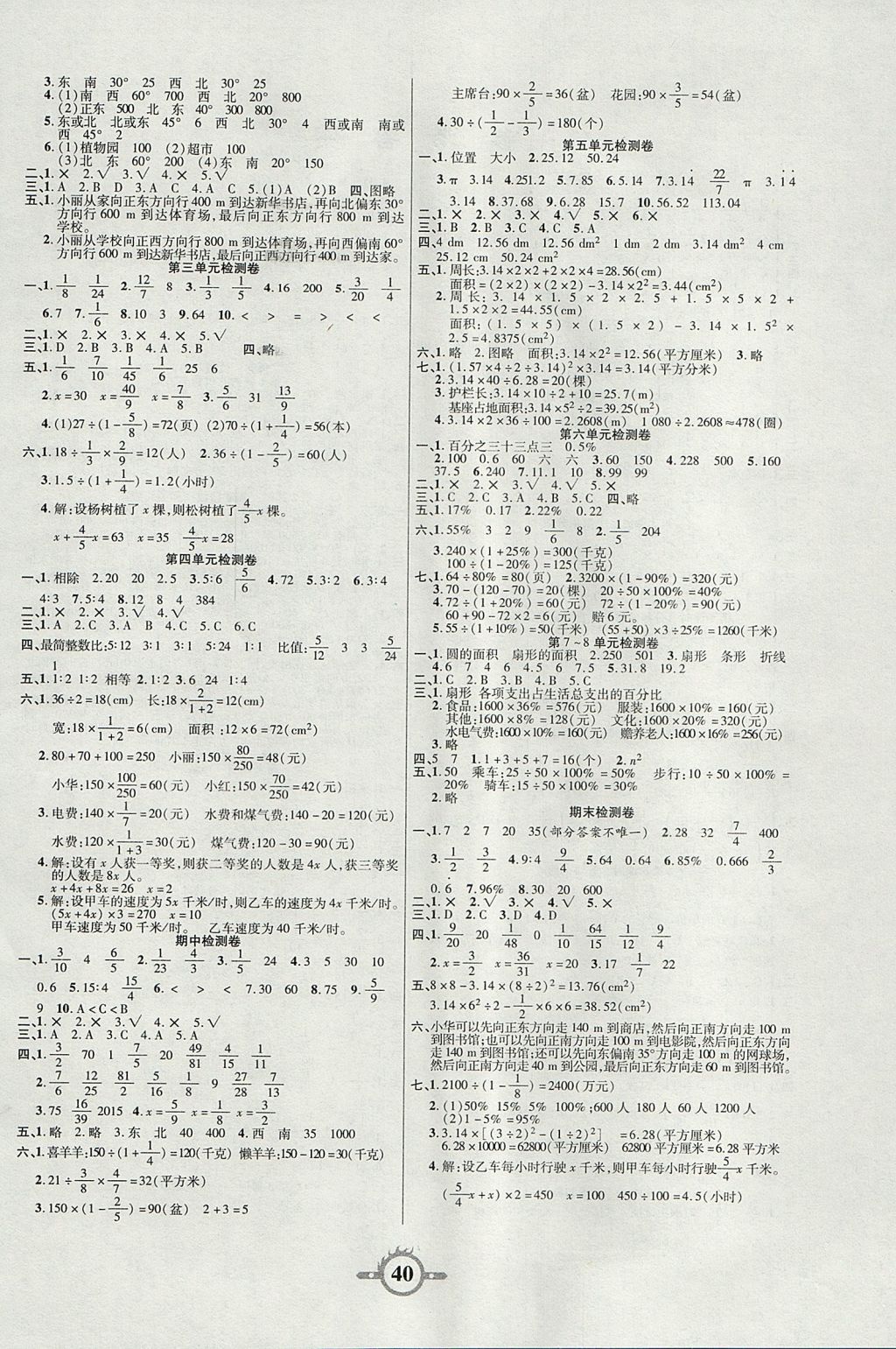 2017年創(chuàng)新課課練六年級數(shù)學(xué)上冊人教版 參考答案第4頁