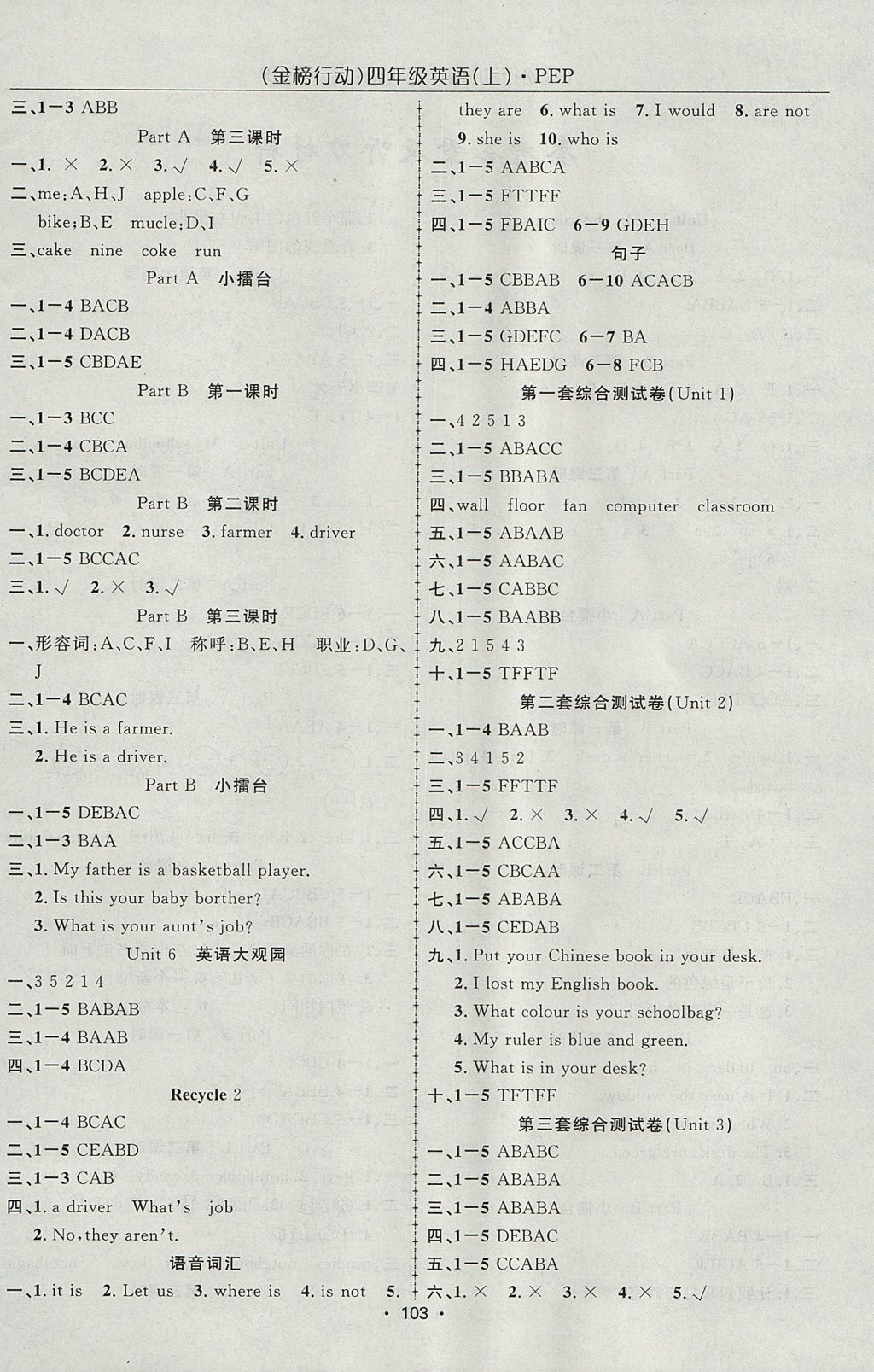 2017年金榜行動(dòng)高效課堂助教型教輔四年級(jí)英語(yǔ)上冊(cè)人教PEP版 參考答案第4頁(yè)