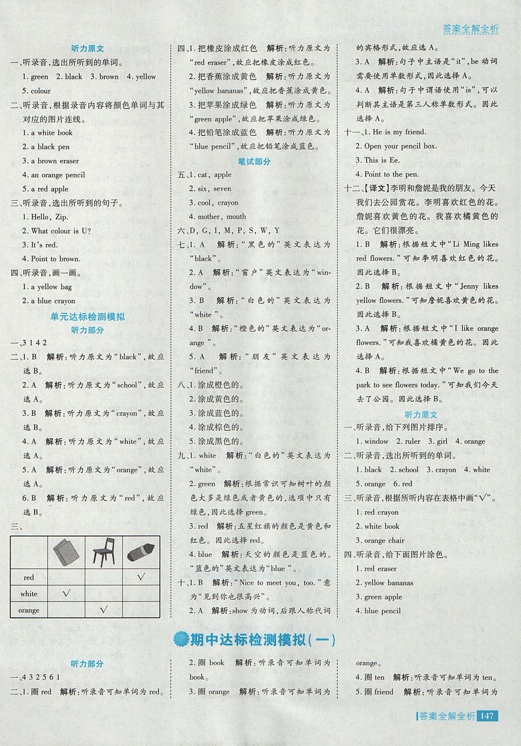 2017年考點(diǎn)集訓(xùn)與滿分備考三年級(jí)英語(yǔ)上冊(cè)冀教版 參考答案第11頁(yè)