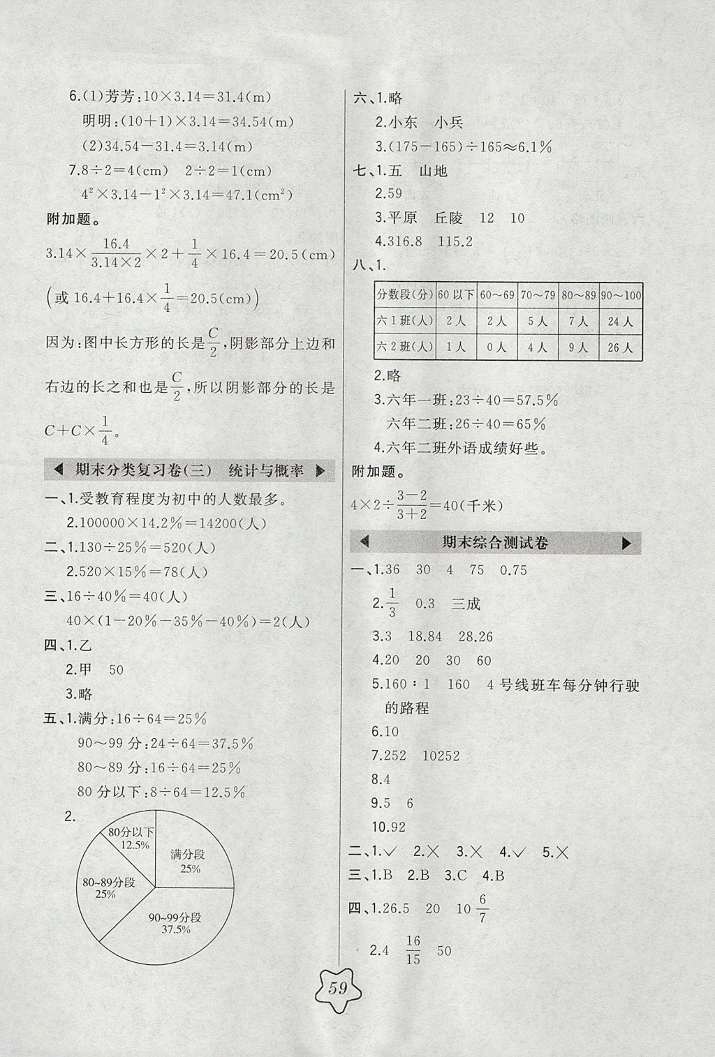 2017年北大绿卡六年级数学上册北师大版 参考答案第15页