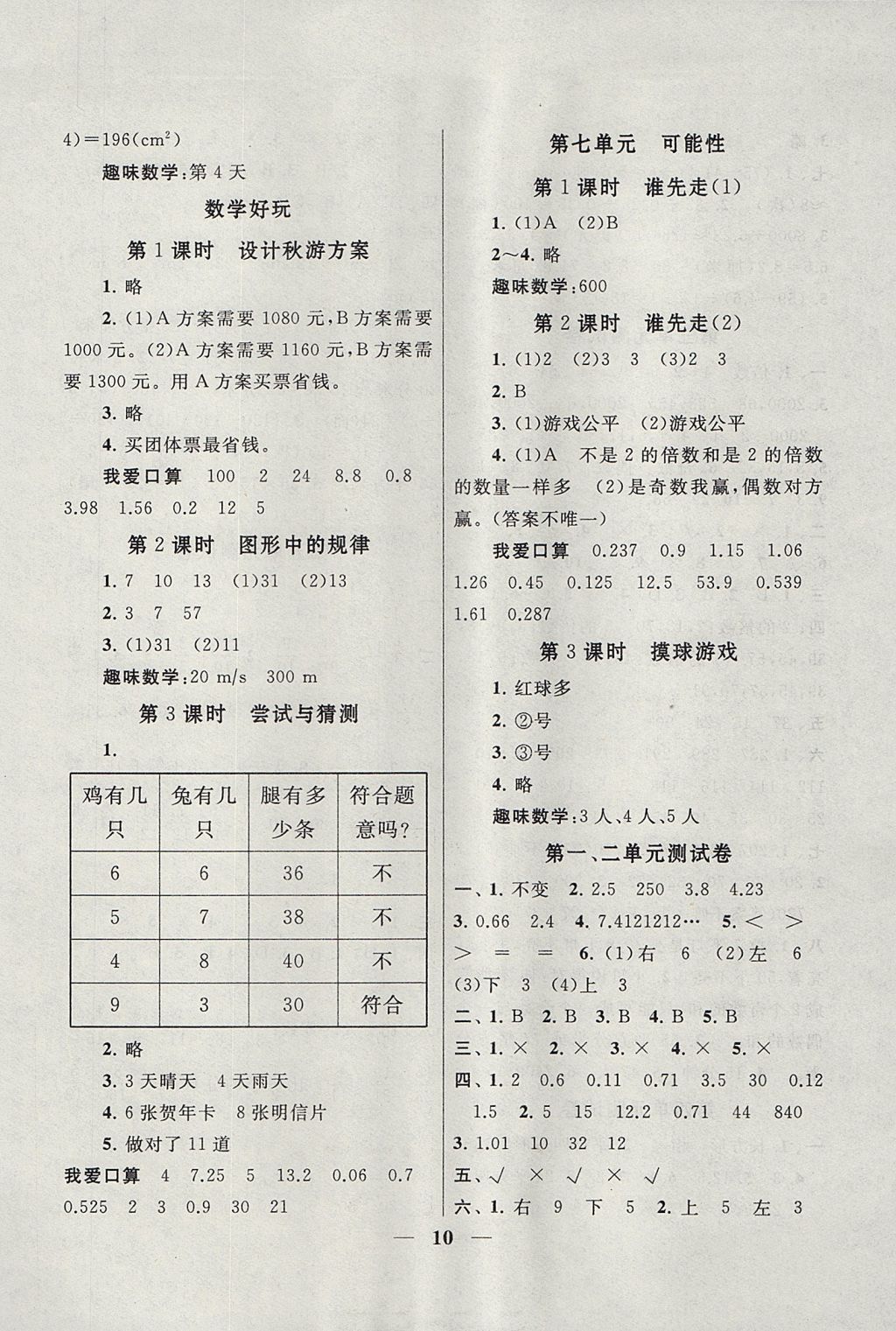 2017年啟東黃岡作業(yè)本五年級(jí)數(shù)學(xué)上冊(cè)北師大版 參考答案第10頁