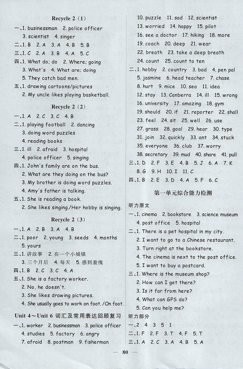 2017年阳光同学课时优化作业六年级英语上册人教PEP版 参考答案第6页