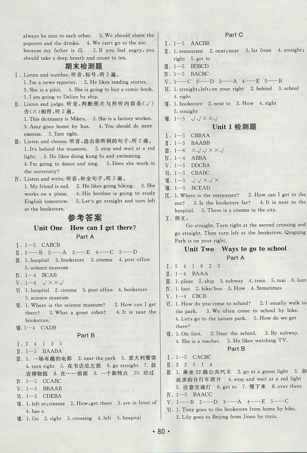 2017年同行課課100分過關(guān)作業(yè)六年級英語上冊人教PEP版 參考答案第4頁