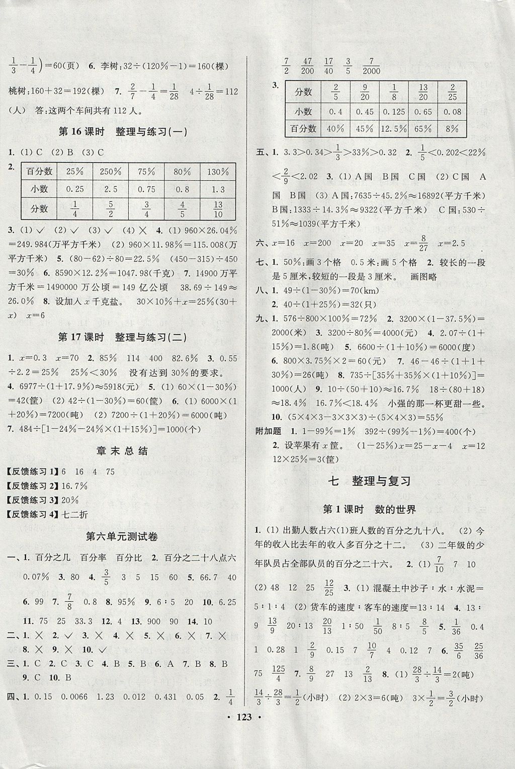 2017年南通小題課時作業(yè)本六年級數(shù)學(xué)上冊江蘇版 參考答案第11頁