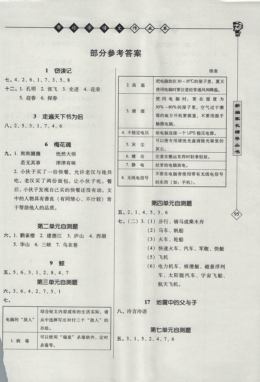 2017年幫你學語文作業(yè)本五年級上冊人教版 參考答案第1頁