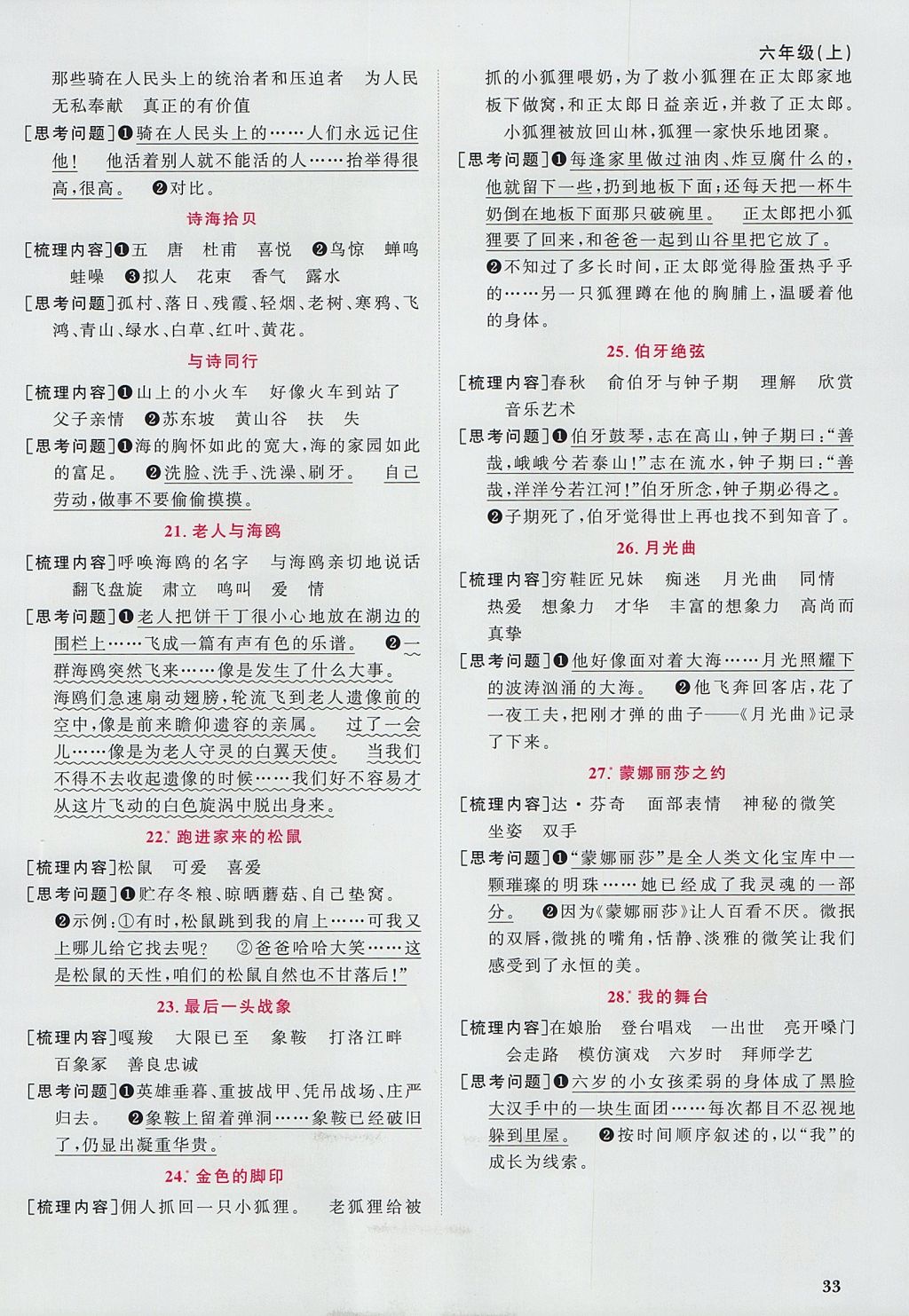 2017年陽光同學(xué)課時優(yōu)化作業(yè)六年級語文上冊人教版 預(yù)習(xí)單答案第11頁