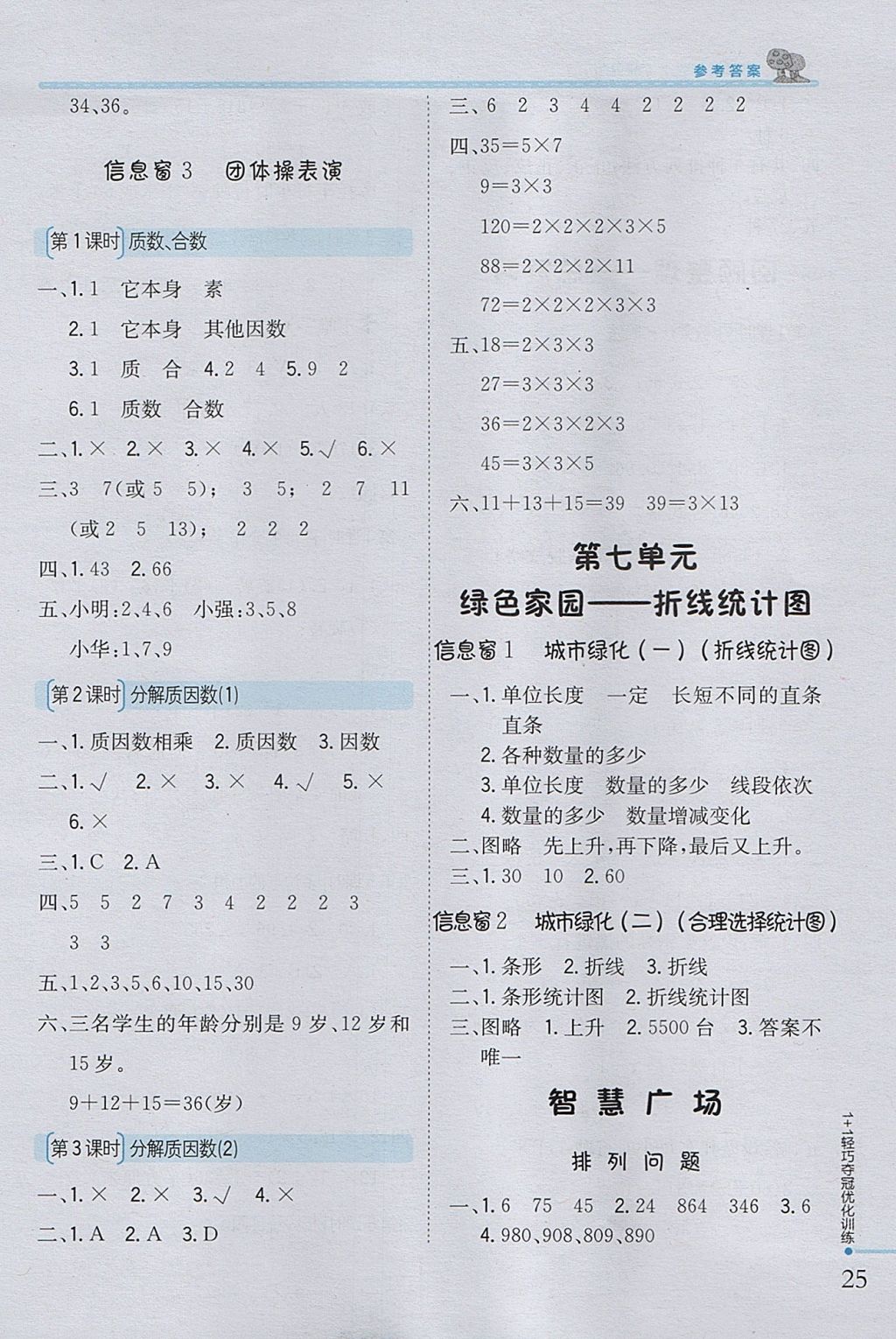 2017年1加1轻巧夺冠优化训练五年级数学上册青岛版银版 参考答案第11页