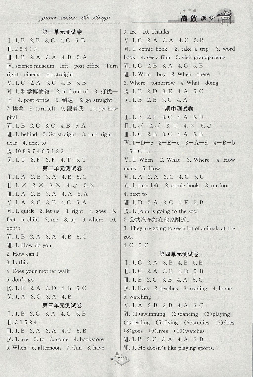 2017年高效課堂課時(shí)精練六年級(jí)英語(yǔ)上冊(cè)人教PEP版 參考答案第7頁(yè)