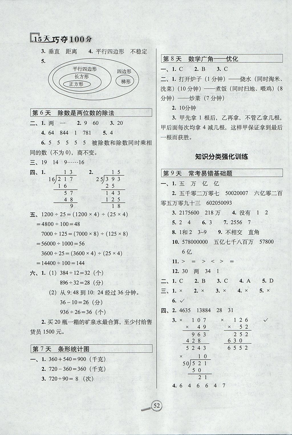 2017年15天巧奪100分四年級數(shù)學(xué)上冊人教版 參考答案第2頁