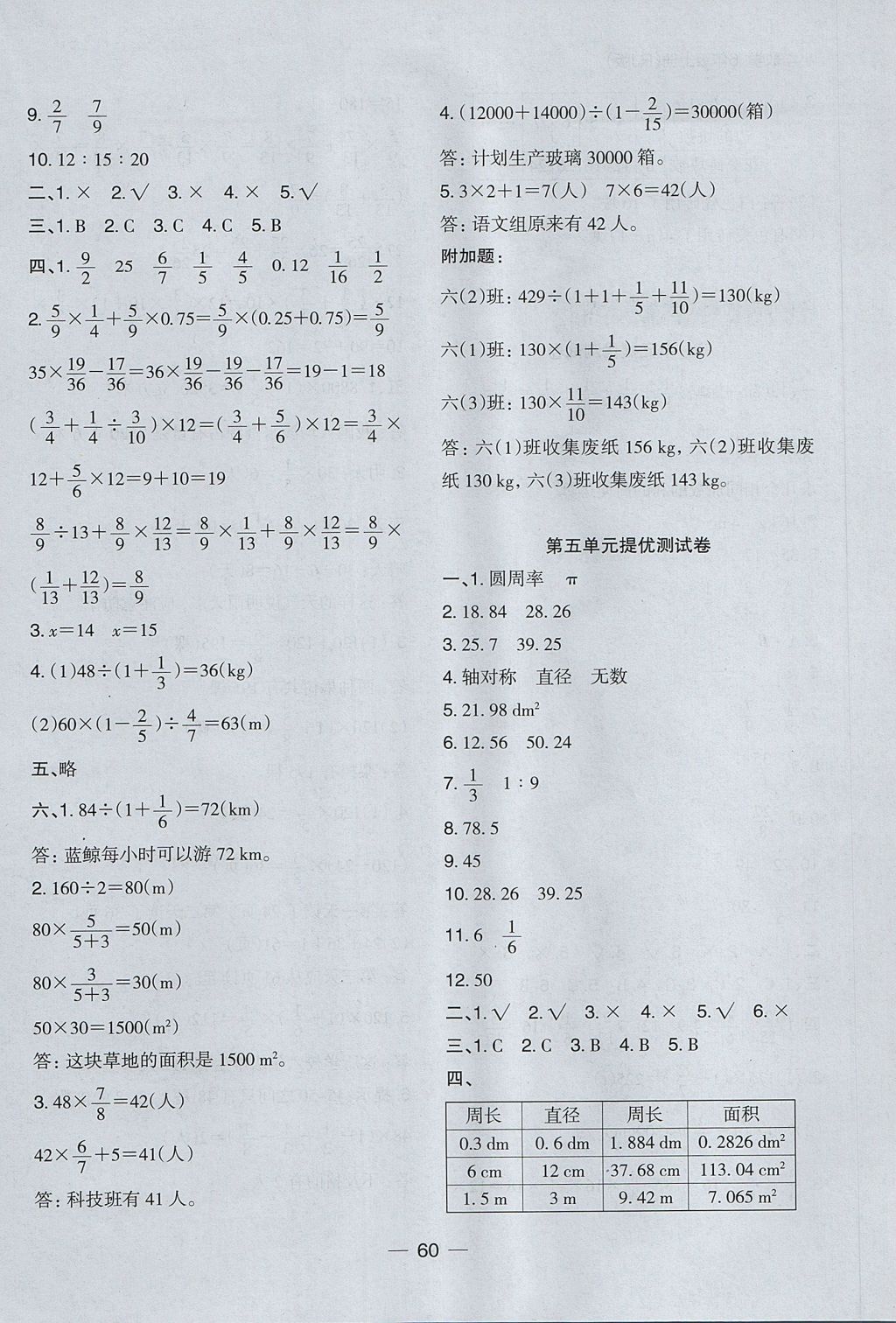 2017年木頭馬分層課課練小學數(shù)學六年級上冊人教版 參考答案第28頁