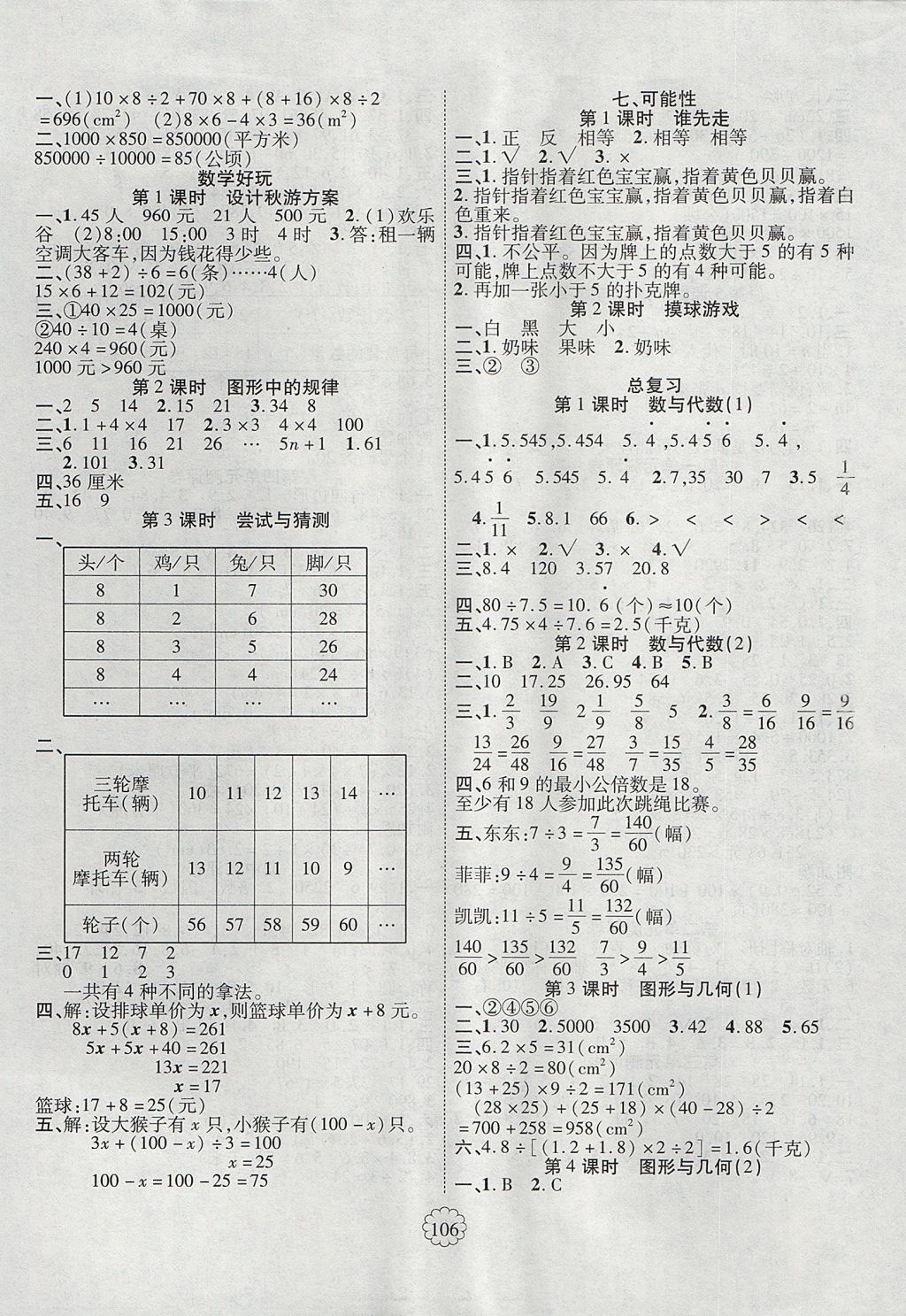 2017年暢優(yōu)新課堂五年級(jí)數(shù)學(xué)上冊(cè)北師大版 參考答案第6頁(yè)