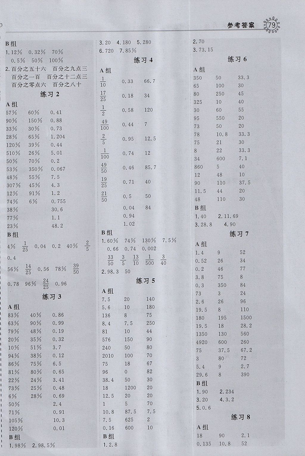 2017年星級口算天天練六年級數(shù)學(xué)上冊人教版 參考答案第9頁