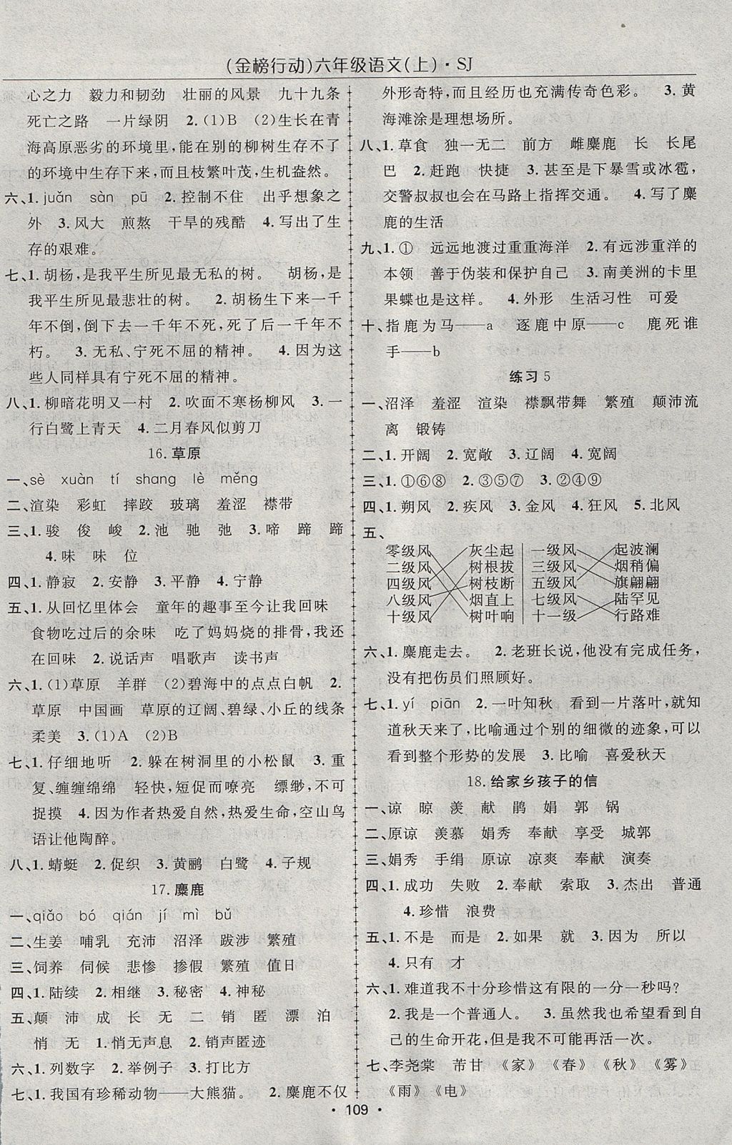 2017年金榜行动高效课堂助教型教辅六年级语文上册苏教版 参考答案第6页