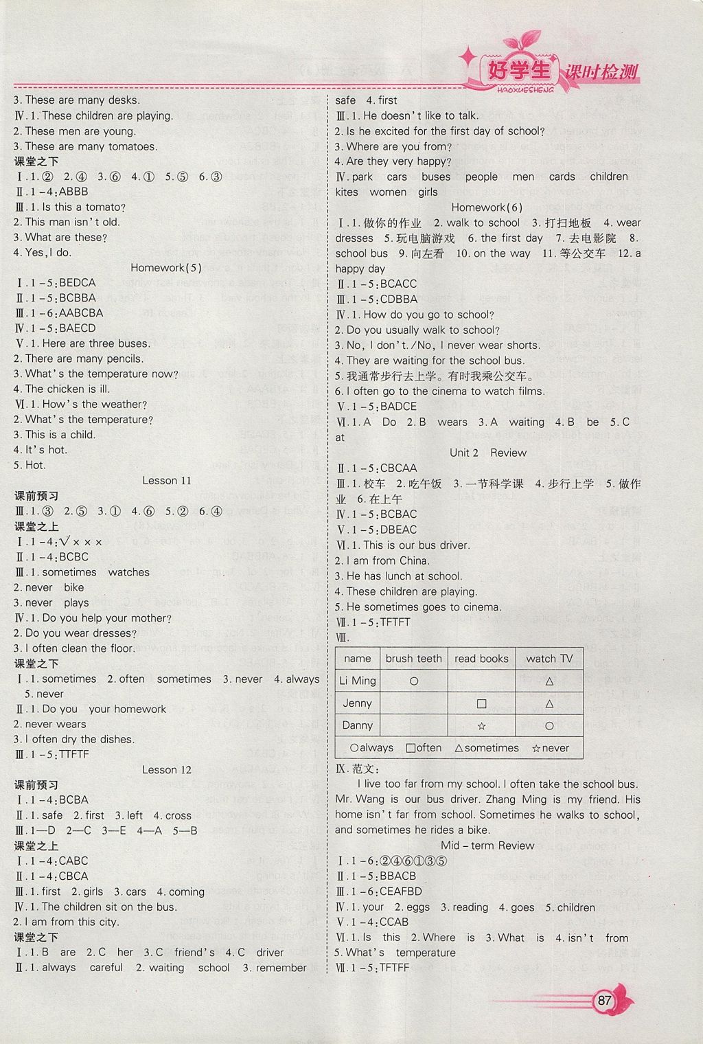 2017年小學生愛尚課好學生課時檢測六年級英語上冊滬教版 參考答案第3頁