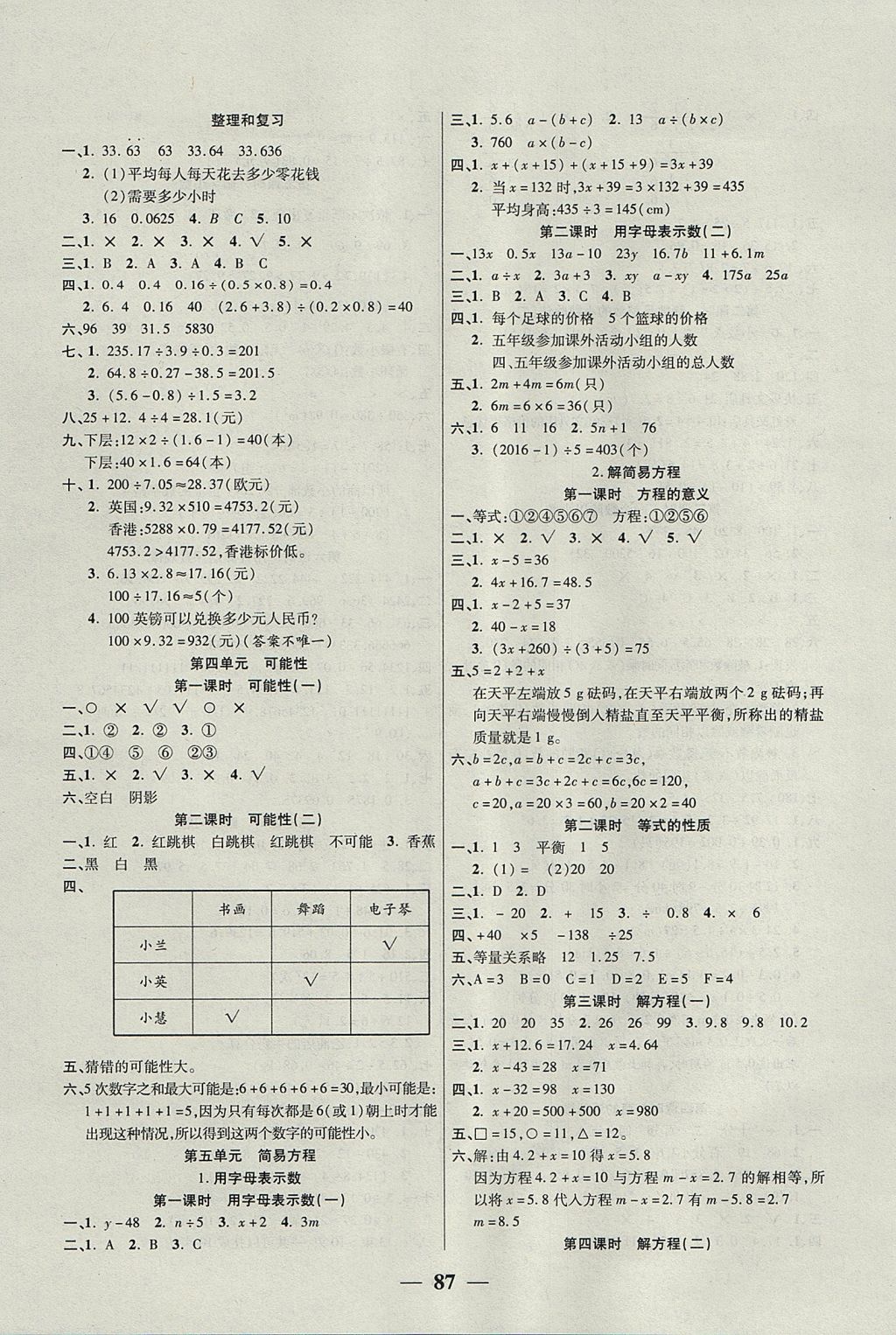 2017年奪冠新課堂隨堂練測五年級數(shù)學(xué)上冊人教版 參考答案第3頁