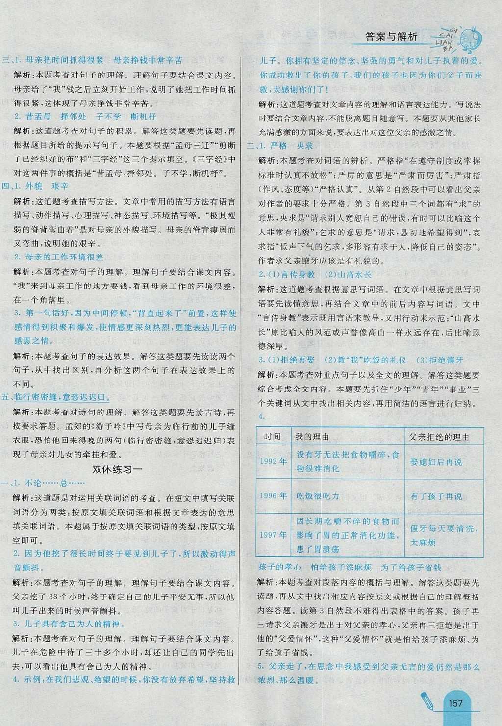 2017年七彩練霸五年級語文上冊人教版 參考答案第37頁