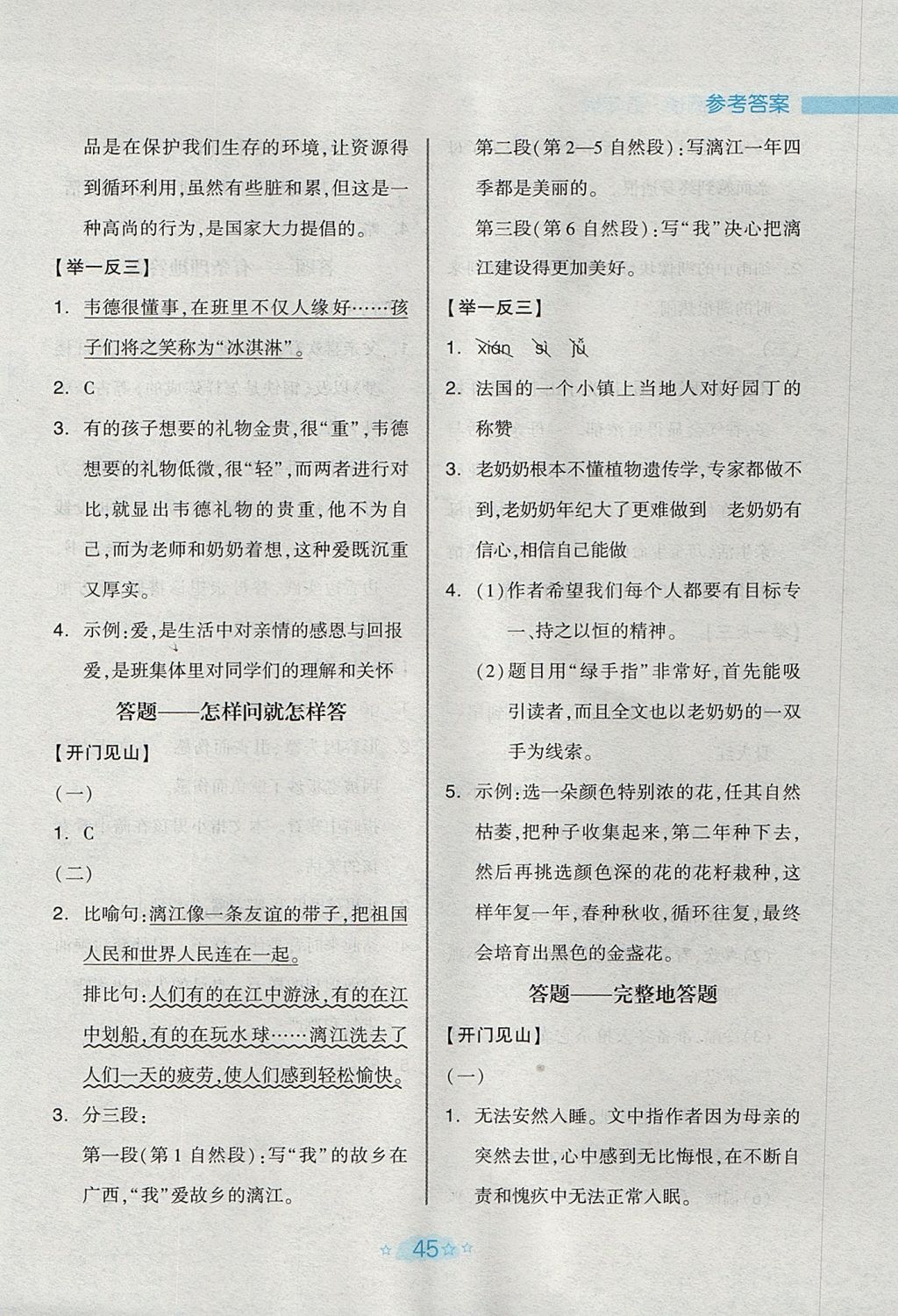 2017年全品小学阅读五年级A 参考答案第12页