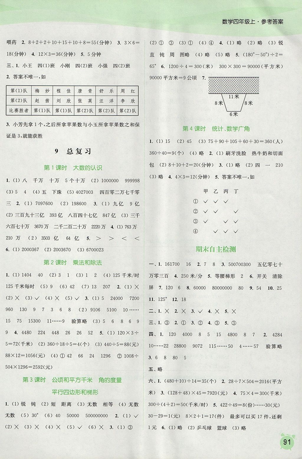 2017年通城學(xué)典課時作業(yè)本四年級數(shù)學(xué)上冊人教版 參考答案第9頁