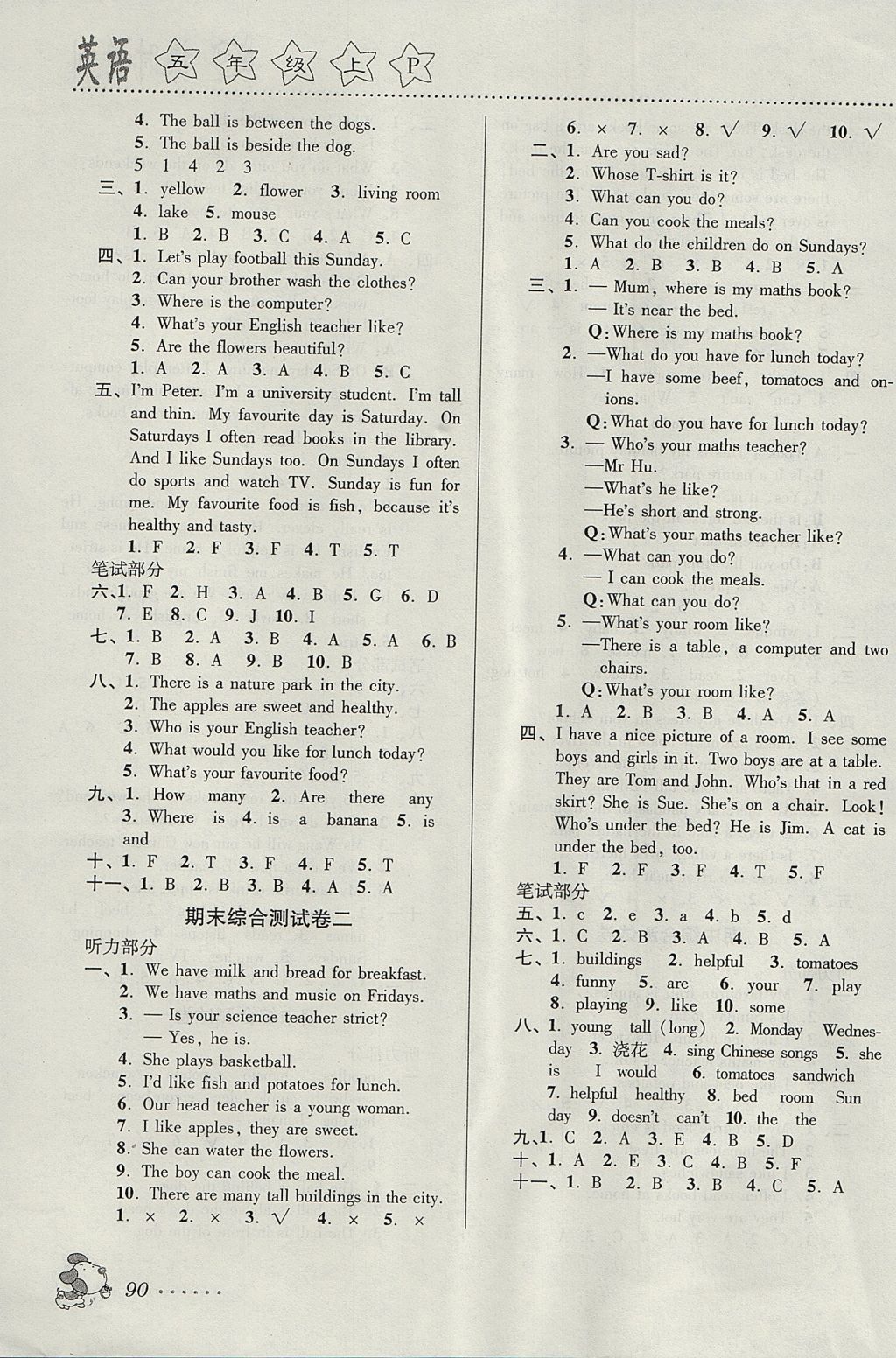 2017年明天教育課時(shí)特訓(xùn)五年級(jí)英語(yǔ)上冊(cè)人教PEP版 參考答案第12頁(yè)