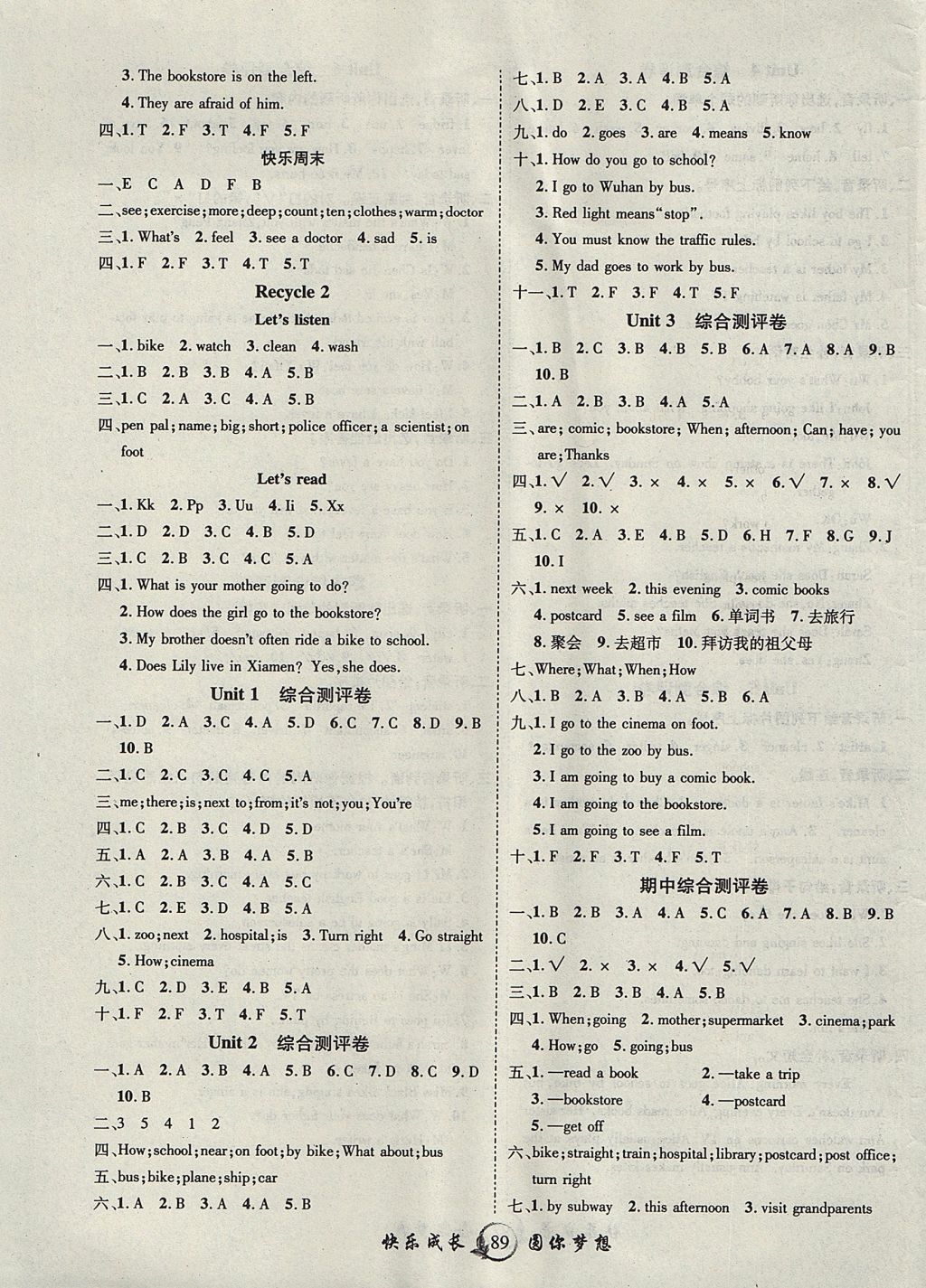 2017年優(yōu)質(zhì)課堂快樂(lè)成長(zhǎng)六年級(jí)英語(yǔ)上冊(cè)人教PEP版 參考答案第5頁(yè)