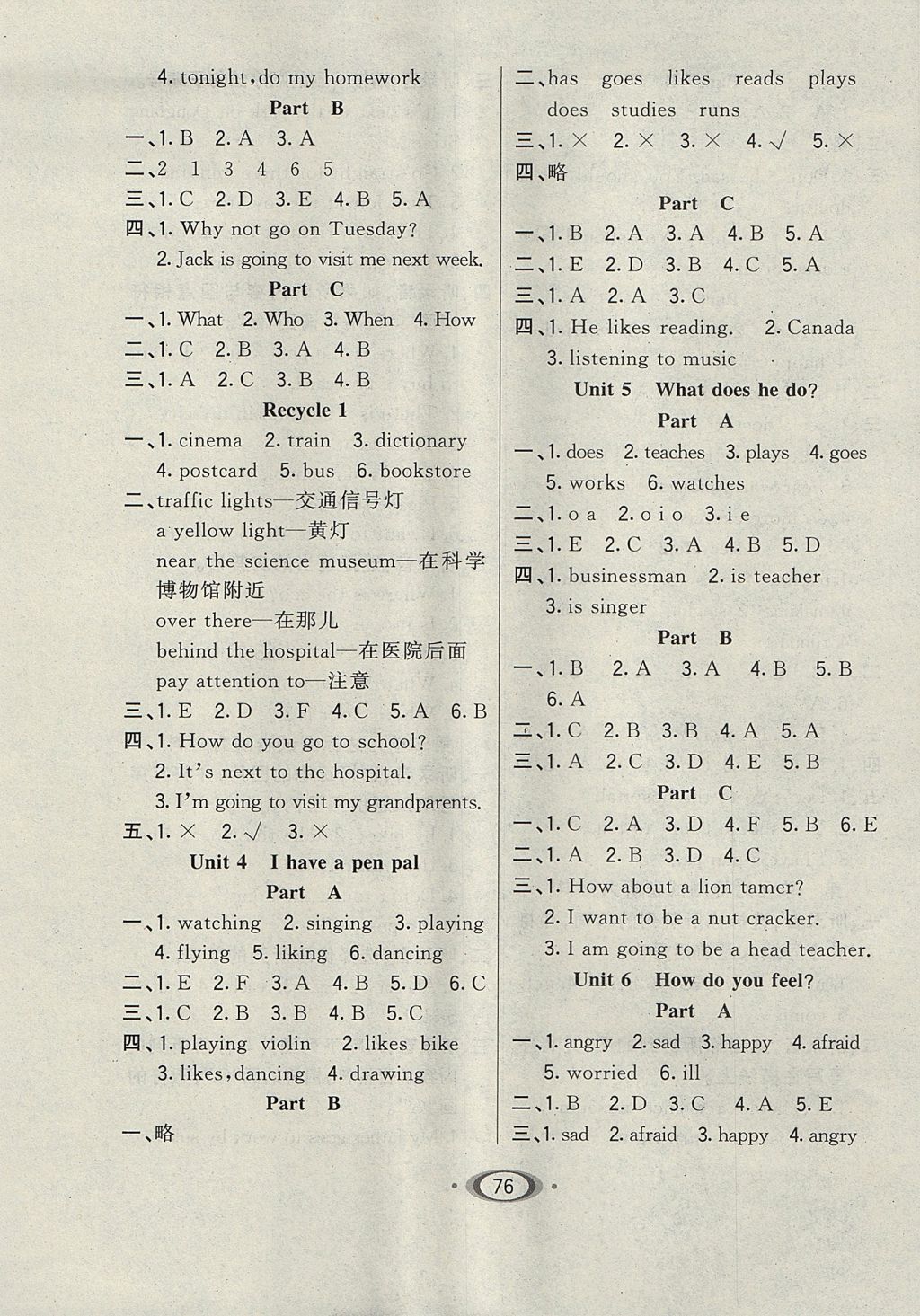 2017年小學(xué)生1課3練培優(yōu)作業(yè)本六年級英語上冊人教PEP版 參考答案第2頁