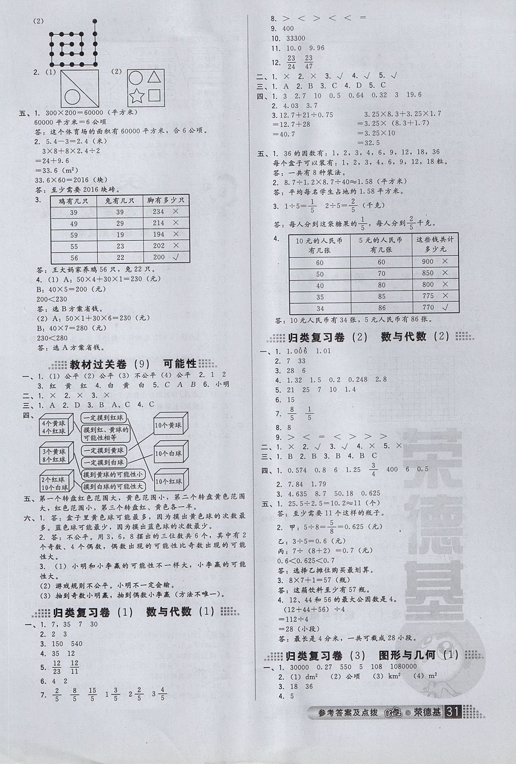 2017年好卷五年级数学上册北师大版 参考答案第3页