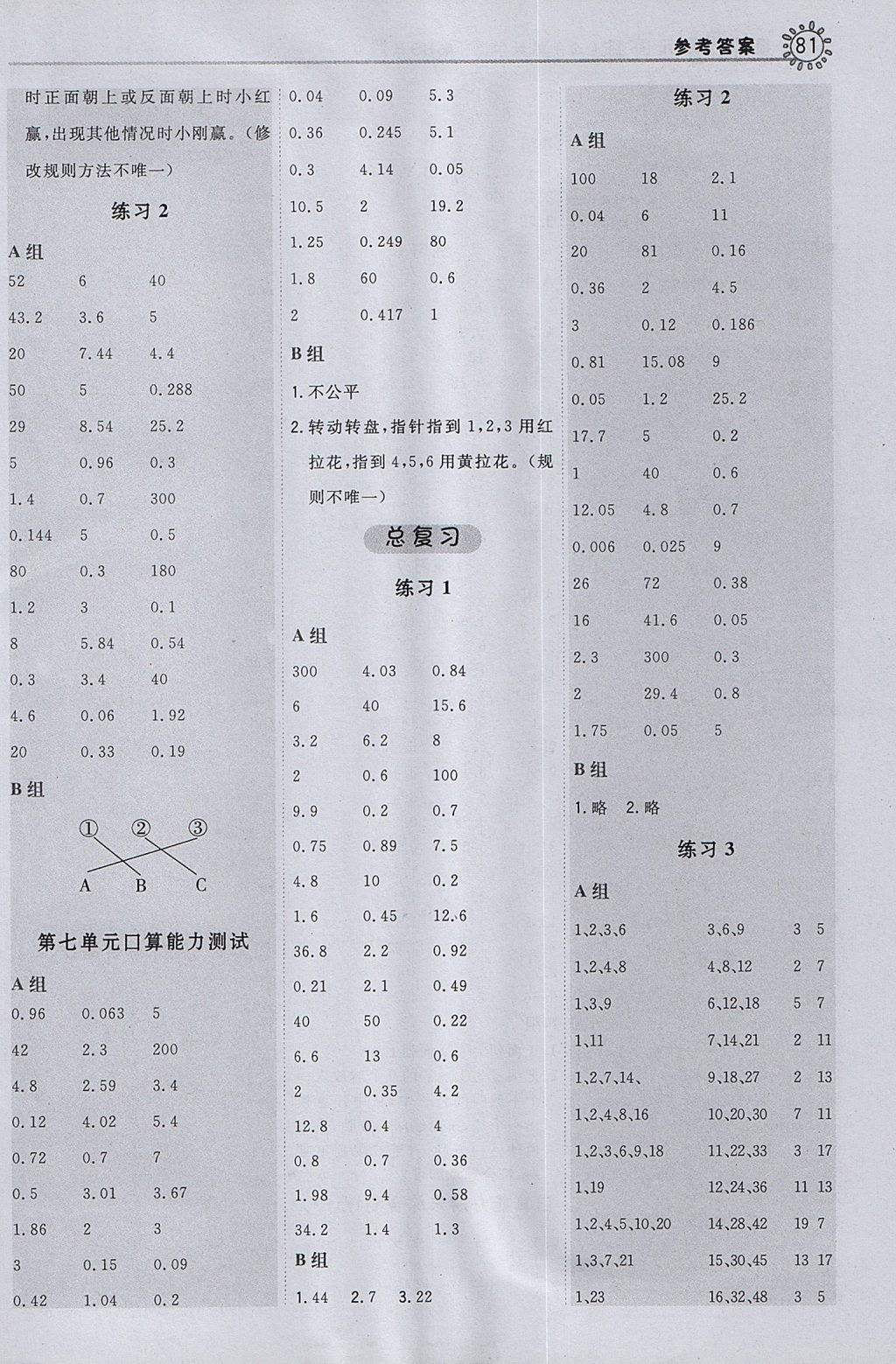 2017年星級(jí)口算天天練五年級(jí)數(shù)學(xué)上冊(cè)北師大版 參考答案第13頁(yè)