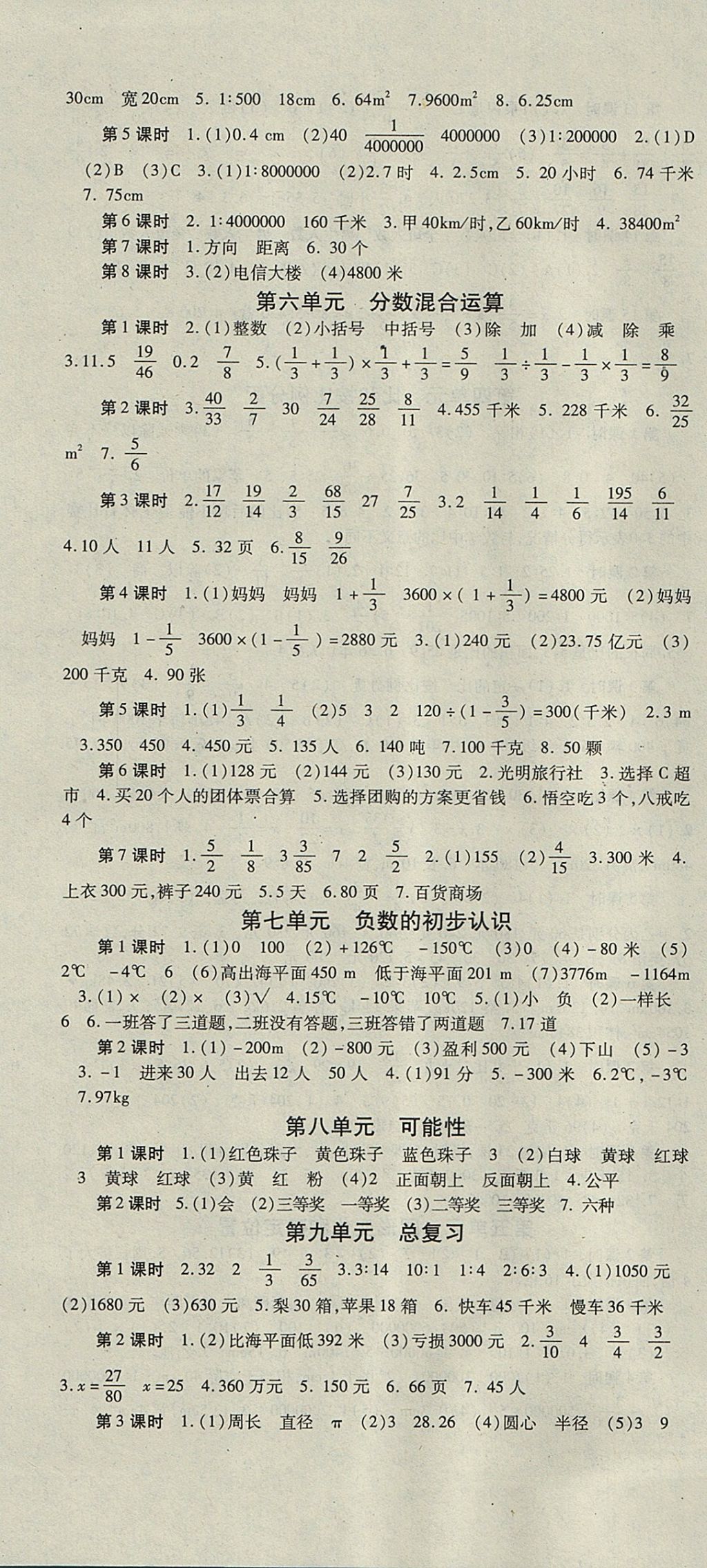 2017年優(yōu)生樂(lè)園課時(shí)優(yōu)化設(shè)計(jì)六年級(jí)數(shù)學(xué)上冊(cè)西師大版 參考答案第4頁(yè)