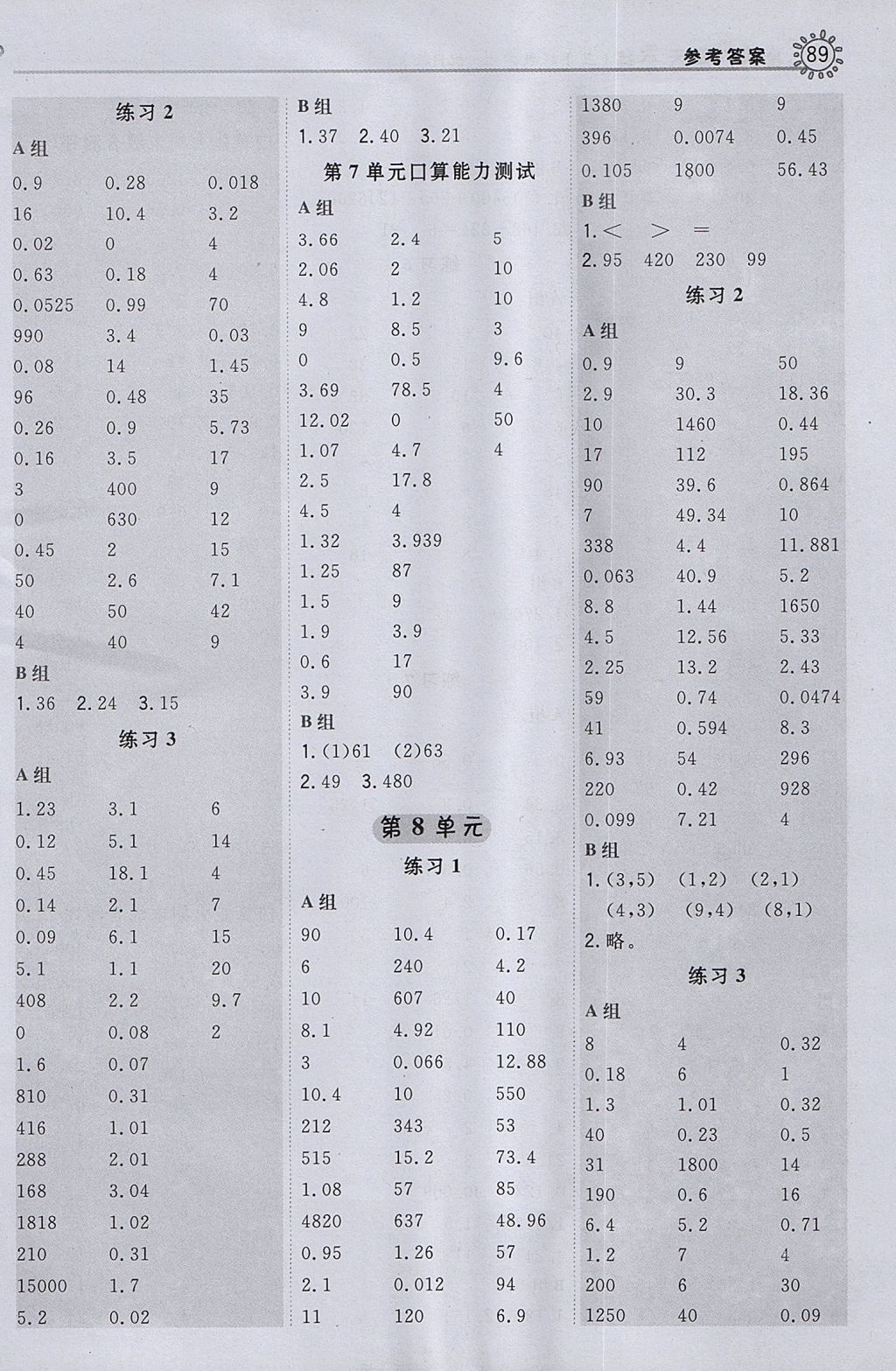 2017年星级口算天天练五年级数学上册人教版 参考答案第13页