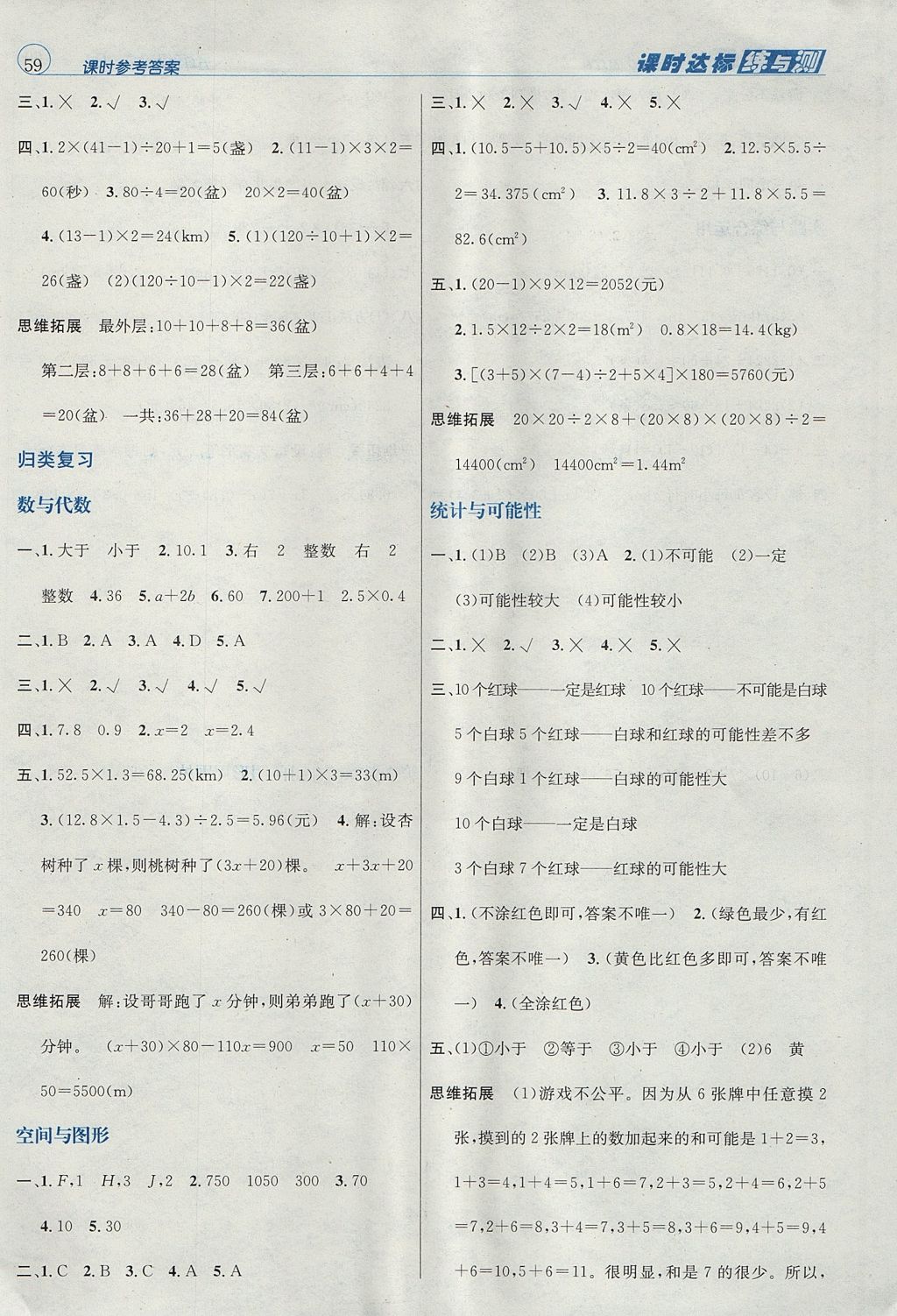 2017年名校秘題課時達(dá)標(biāo)練與測五年級數(shù)學(xué)上冊人教版 參考答案第9頁