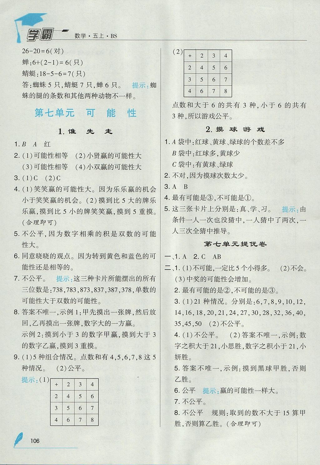 2017年经纶学典学霸五年级数学上册北师大版 参考答案第20页