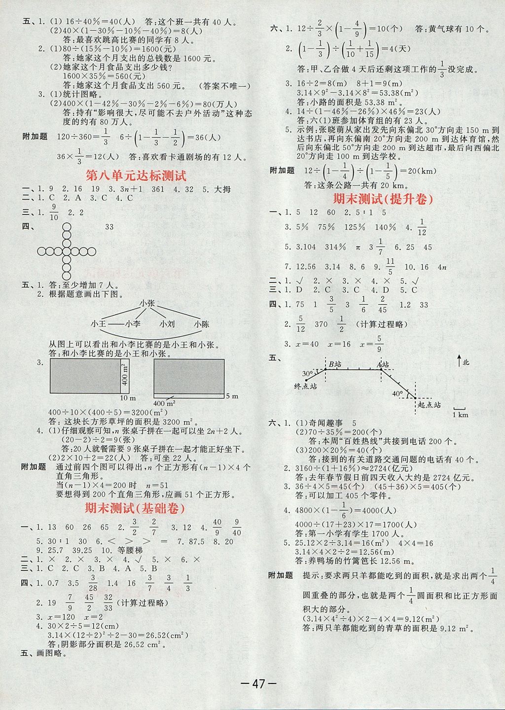 2017年53天天练小学数学六年级上册人教版 达标测试卷答案第51页