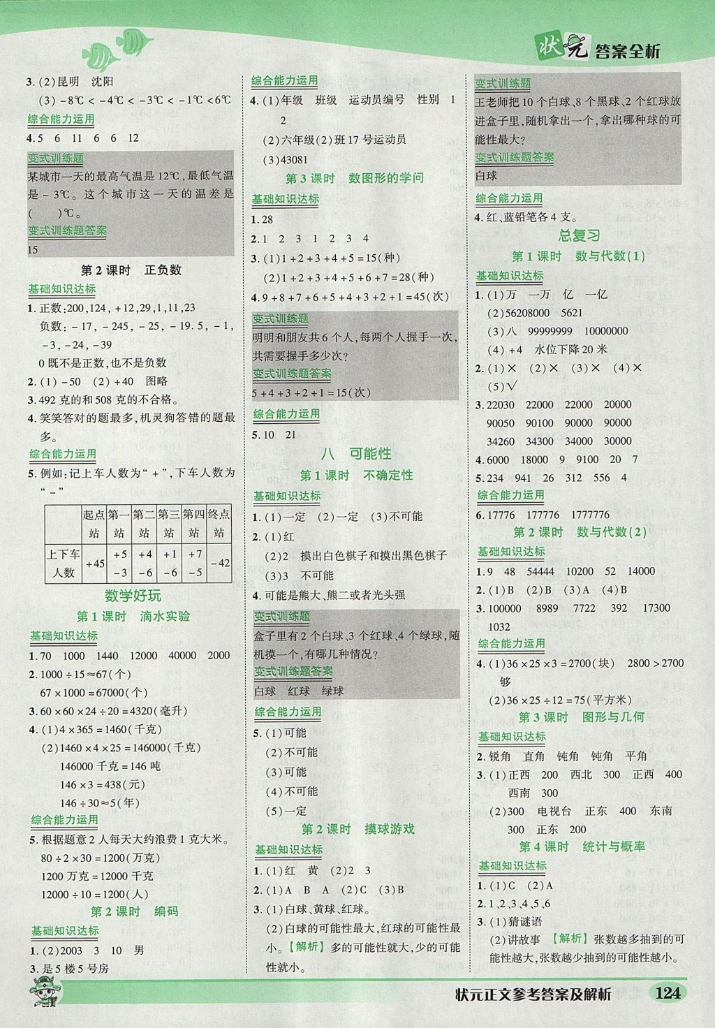 2017年黃岡狀元成才路狀元作業(yè)本四年級(jí)數(shù)學(xué)上冊(cè)北師大版 參考答案第14頁(yè)