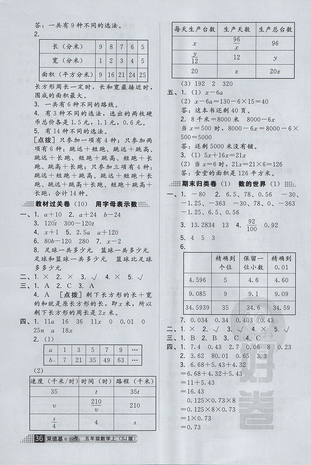 2017年好卷五年级数学上册苏教版 小卷答案第8页