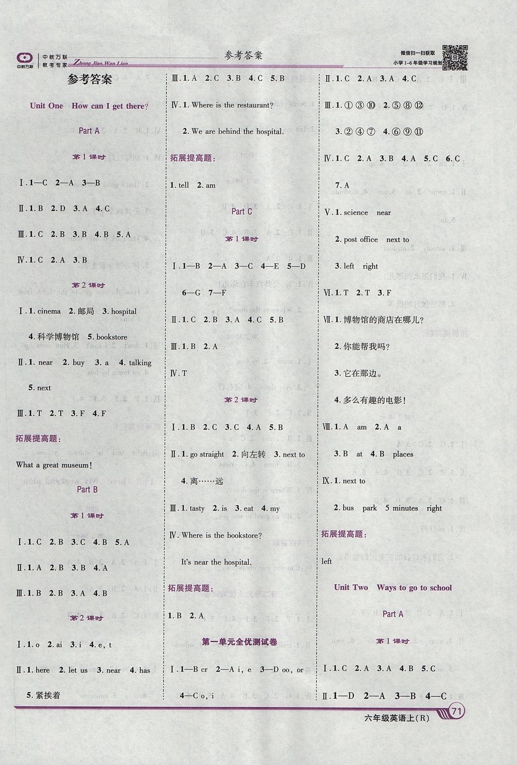 2017年全優(yōu)課堂考點(diǎn)集訓(xùn)與滿分備考六年級(jí)英語上冊(cè) 參考答案第1頁