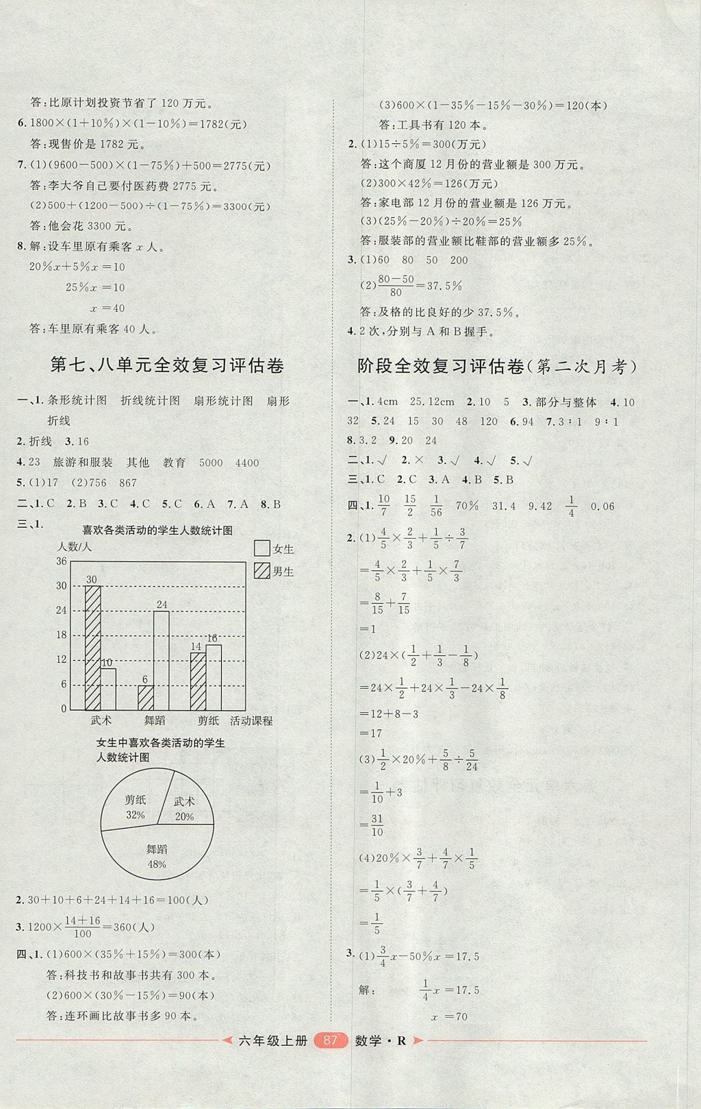 2017年陽光計劃第二步六年級數(shù)學(xué)上冊人教版 參考答案第7頁