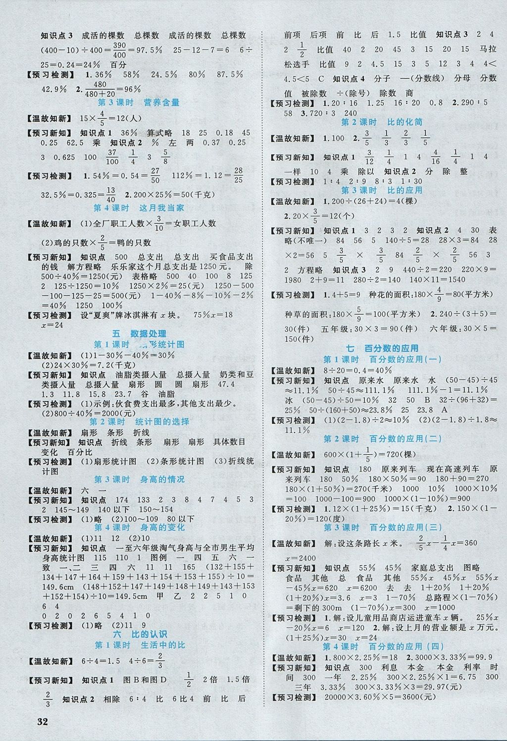 2017年阳光同学课时优化作业六年级数学上册北师大版 预习单答案第12页