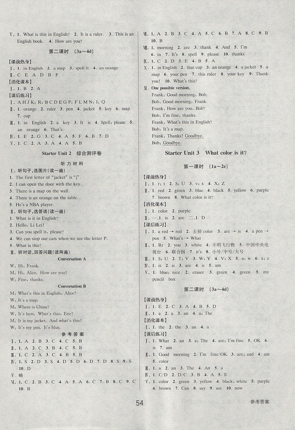 2017年初中新學(xué)案優(yōu)化與提高七年級(jí)英語(yǔ)上冊(cè)人教版 參考答案第2頁(yè)