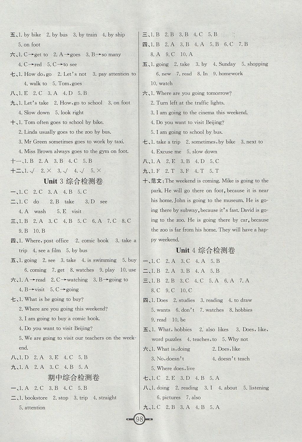 2017年名師金手指領(lǐng)銜課時六年級英語上冊人教版 參考答案第6頁