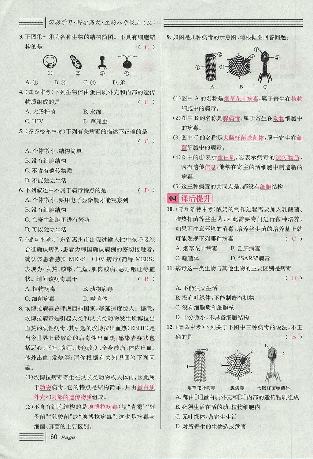 2017年名校課堂滾動學習法八年級生物上冊人教版 第五單元 生物圈中的其他生物第84頁