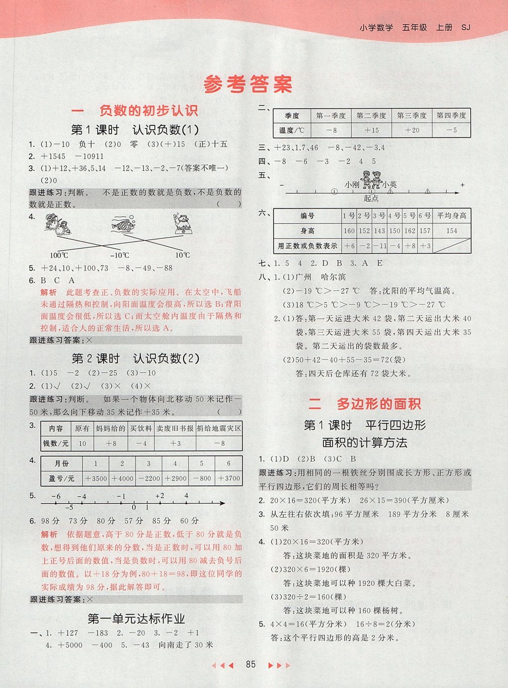 2017年53天天練小學數(shù)學五年級上冊蘇教版 參考答案第1頁