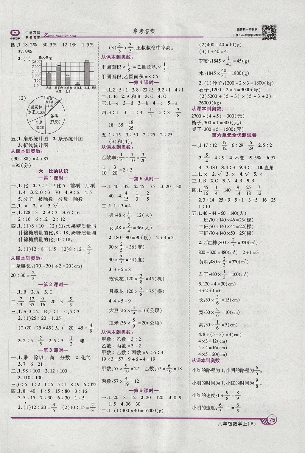 2017年全优课堂考点集训与满分备考六年级数学上册北师大版 参考答案第5页