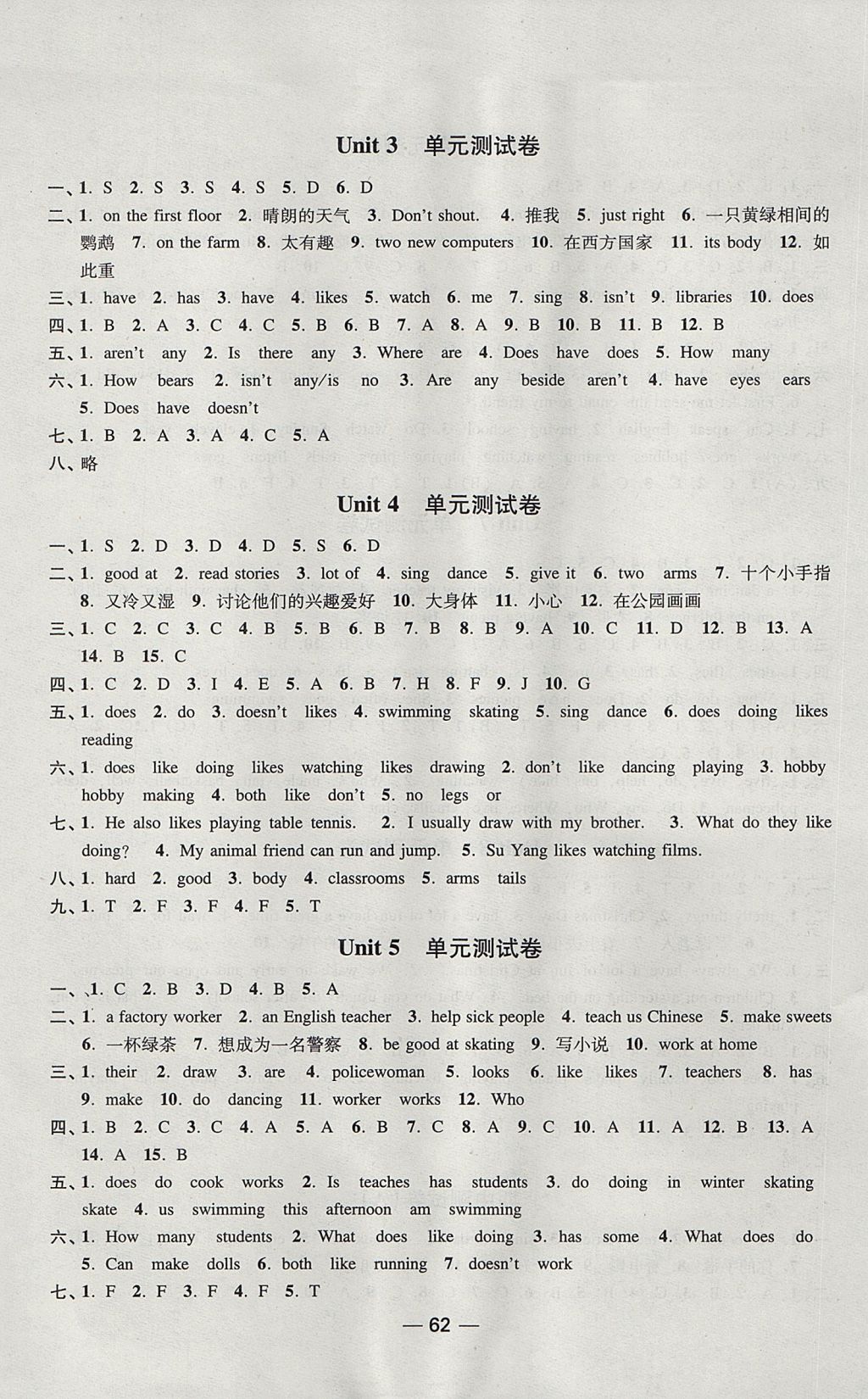 2017年隨堂練1加2課課練單元卷五年級英語上冊江蘇版 參考答案第14頁