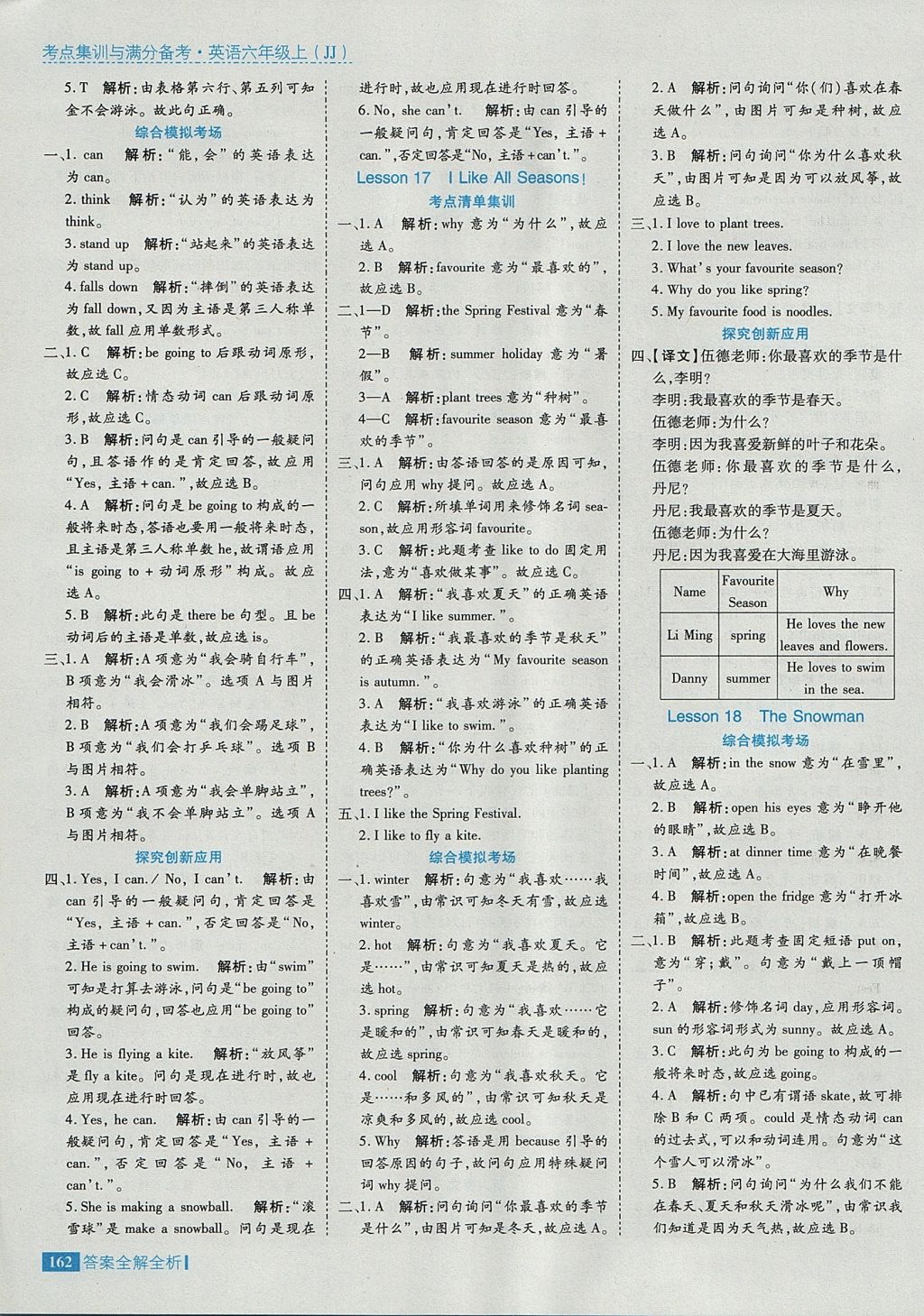 2017年考点集训与满分备考六年级英语上册冀教版 参考答案第18页