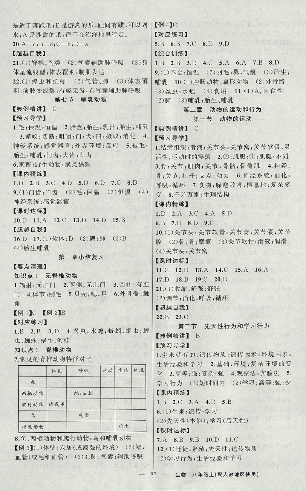 2017年黃岡金牌之路練闖考八年級(jí)生物上冊(cè)人教版 參考答案第3頁