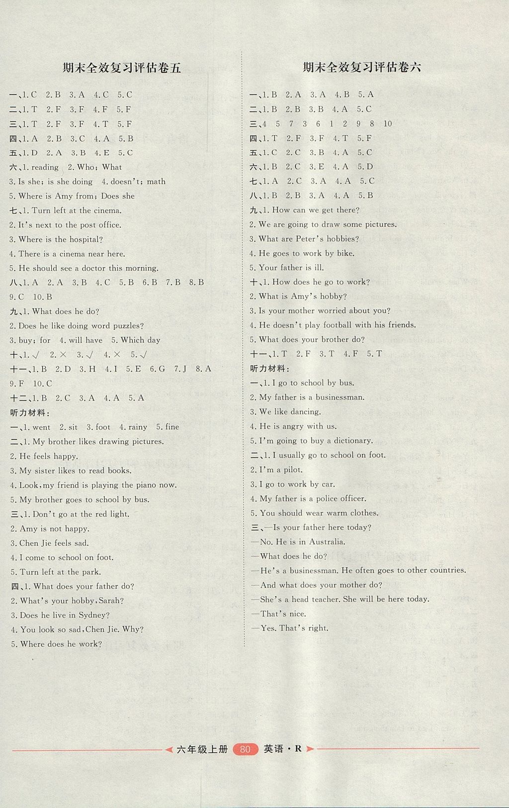 2017年陽光計劃第二步六年級英語上冊人教版 參考答案第8頁