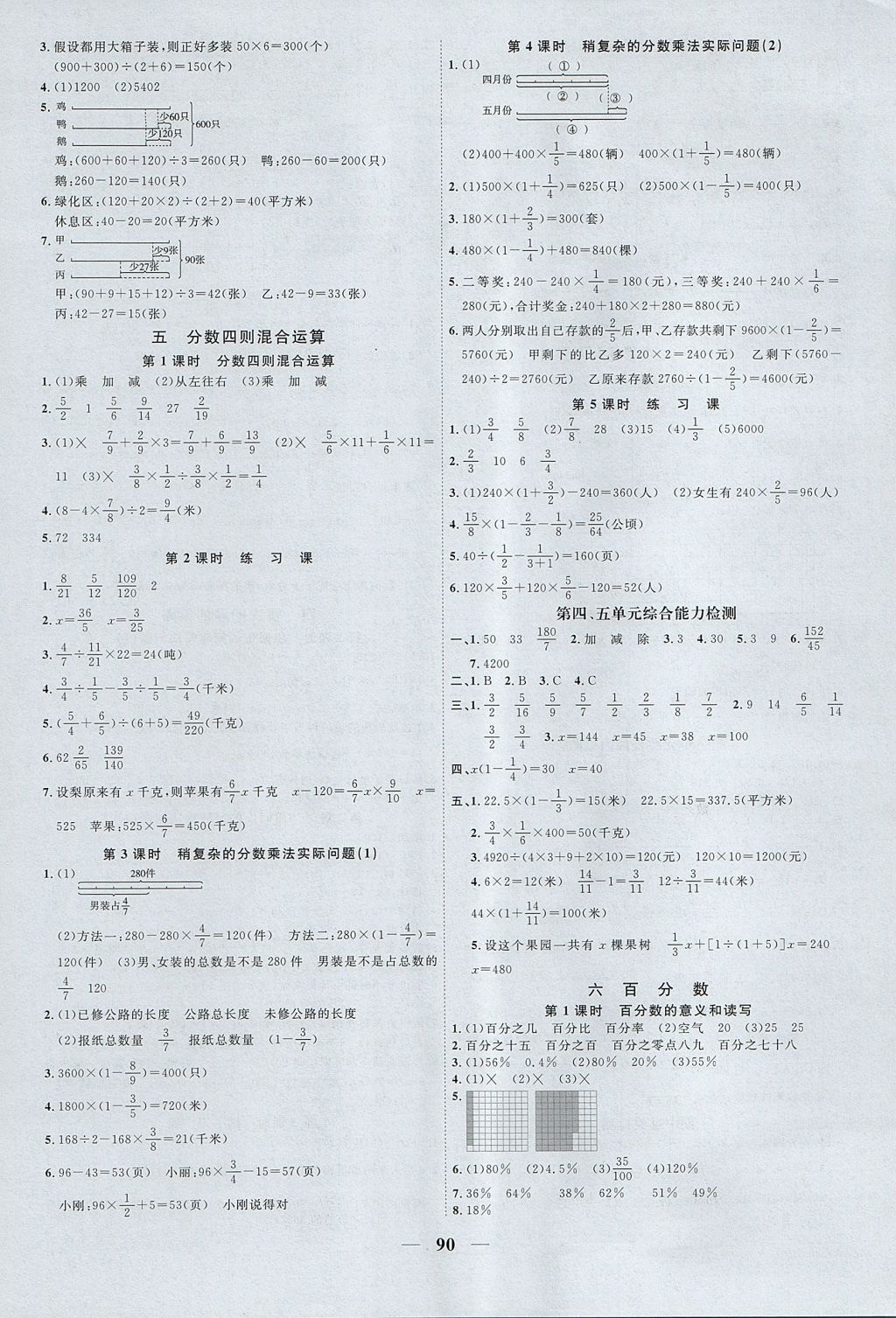 2017年阳光同学课时优化作业六年级数学上册苏教版 参考答案第6页