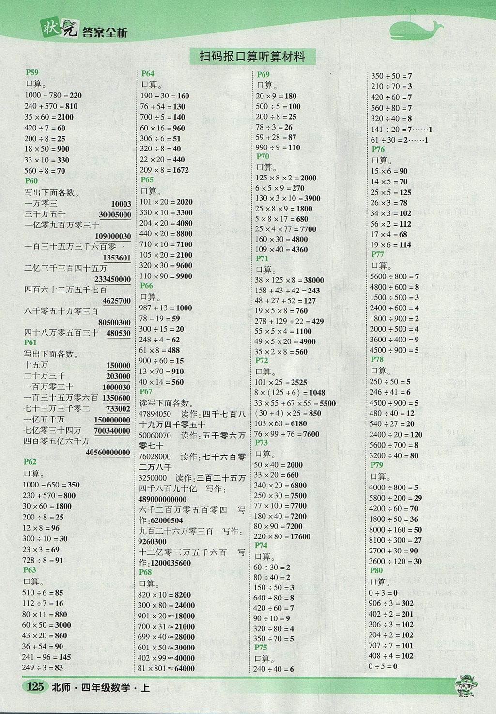 2017年黃岡狀元成才路狀元作業(yè)本四年級數(shù)學(xué)上冊北師大版 參考答案第15頁